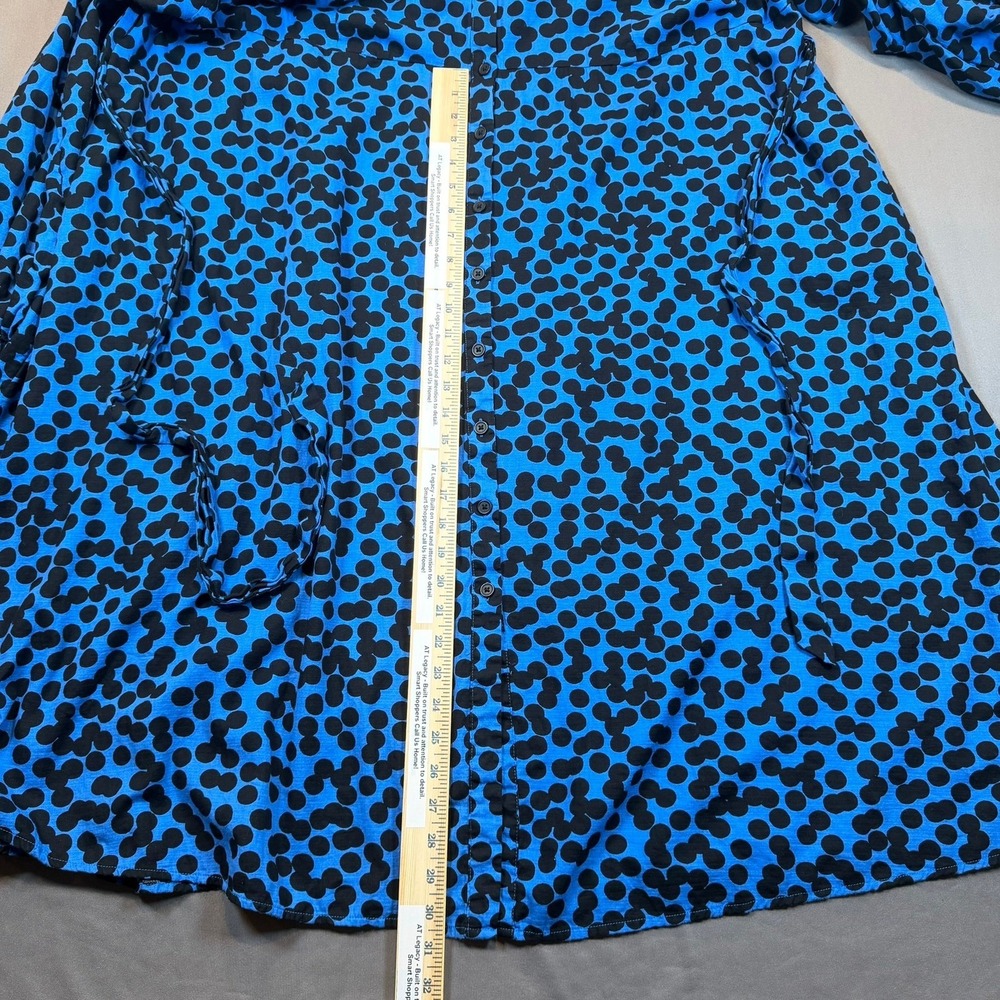 Ava & Viv Polka Dot Dress Womens 4X Blue Black Button Front Midi Casual Office - Picture 10 of 15